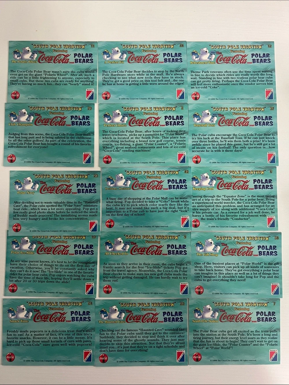 1996 South Pole Vacation Coca Cola Polar Bears Trading Cards (15) - Lot #1